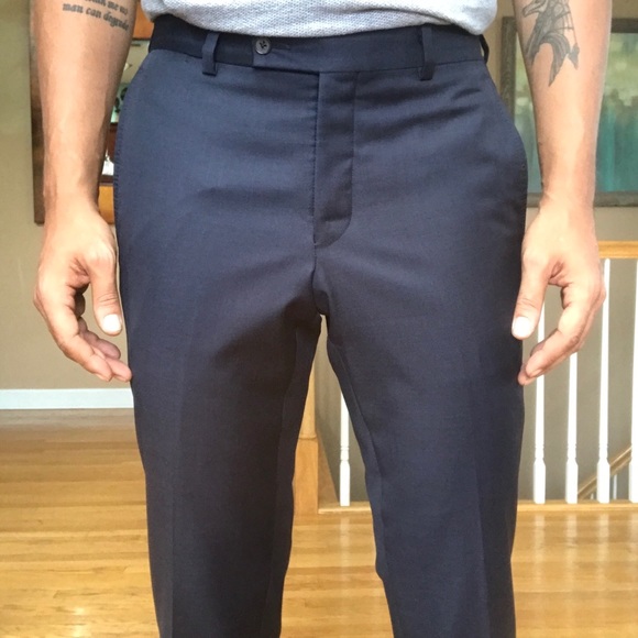 Navy Ted Baker London Extra Trim Fit Checkered Wool Pants Size 34 R NWT!